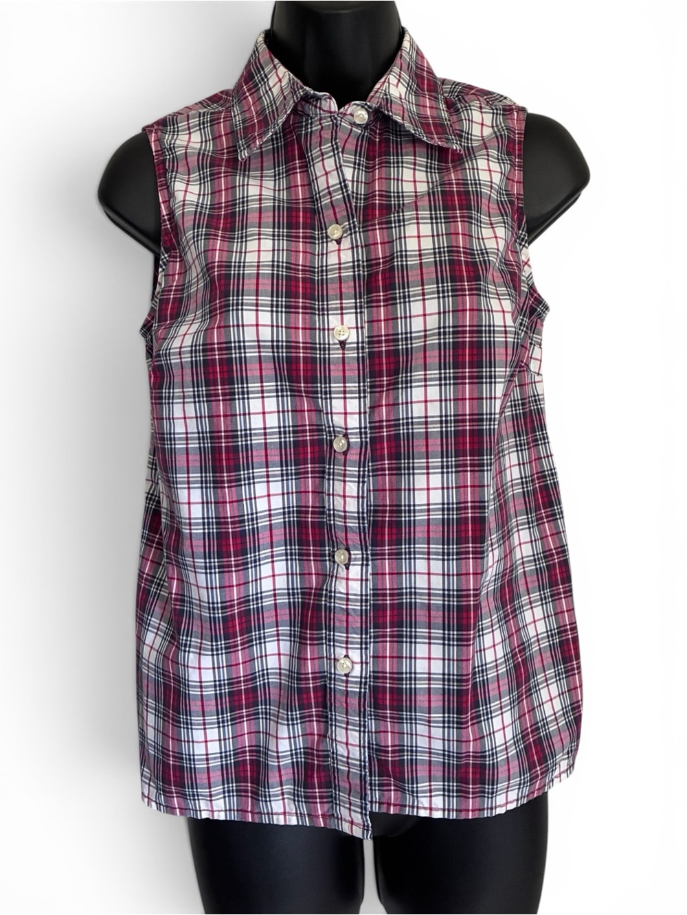 Vintage 90s Gap Preppy Skater Sleeveless Plaid Button-Front Top Red White Sz S